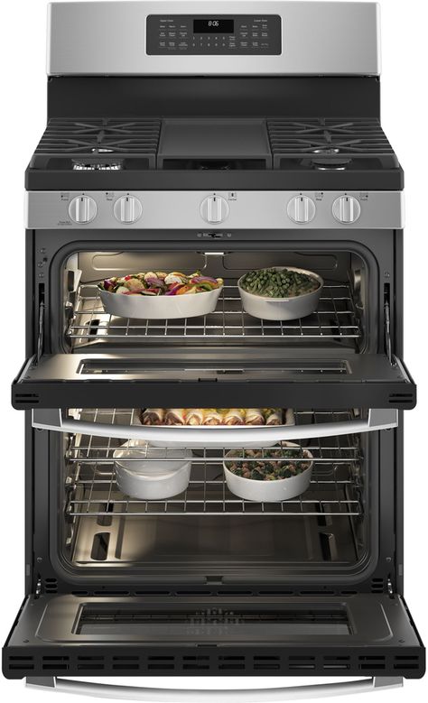 Double Oven Gas Range, Clean Oven Door, Double Oven Gas, Freestanding Double Oven, Gas Range Double Oven, Double Oven Range, Convection Range, Stainless Steel Microwave, Iron Grate