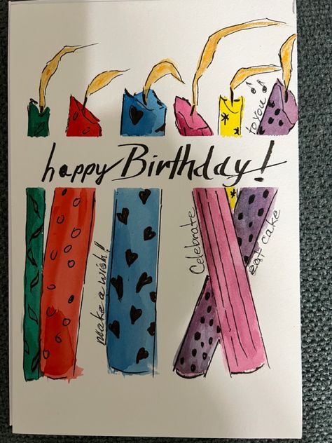 Various colored candles in watercolor with ink outline Watercolor Birthday Candles, Watercolor Candles, Watercolor Birthday Card, Birthday Candle Card, Candle Drawing, Cake Drawing, Watercolor Birthday Cards, Watercolor Birthday, Sunday School Crafts