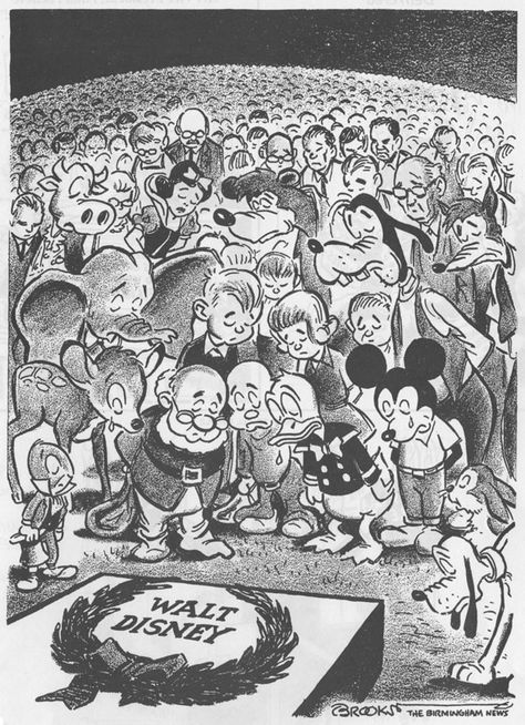 Editorial cartoon by famed editorial cartoonist Charles Brooks appeared in The Birmingham News Walter Elias Disney, Foto Disney, Retro Disney, 디즈니 캐릭터, Film Disney, I Love Cinema, Disney Facts, Horror Movie Posters, Arte Disney