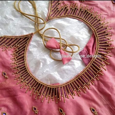 Boat Neck Aari Work Blouse Designs, Aari Buttas, Plain Gold Bangles, Blue Blouse Designs, Aari Design, Latest Bridal Blouse Designs, Cutwork Blouse, Model Blouse, Gold Work Embroidery