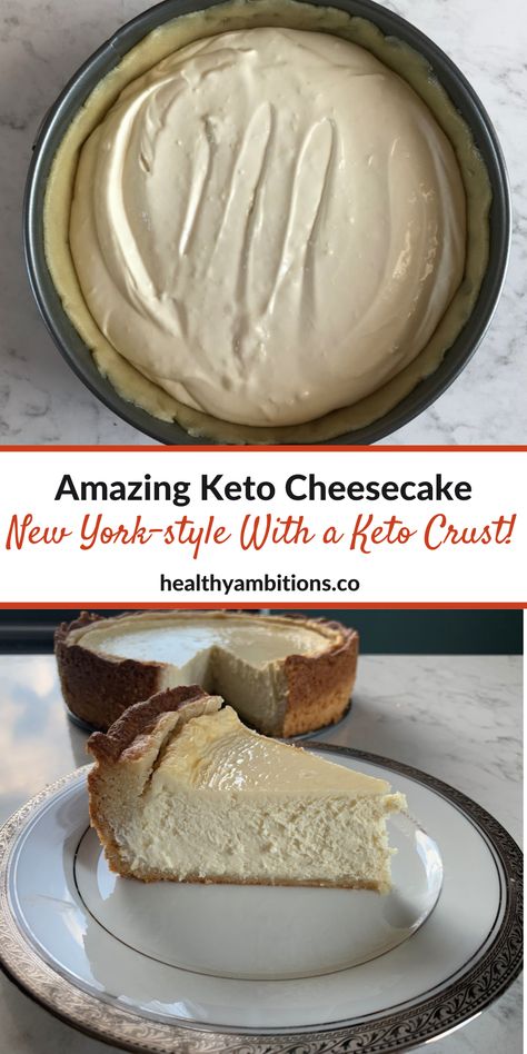 With the best Keto crust imagineable, this New York-style cheesecake is low-carb and flavorful. Keto Crust, Basic Cheesecake Recipe, Low Sugar Dinners, Diet Desserts Recipes, New York Style Cheesecake, Losing 40 Pounds, Low Carb Cheesecake, Low Carb Low Sugar, Best Low Carb Recipes