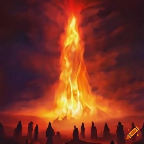 The pillar of fire that led the israelites in the wilderness on Craiyon Israelites In The Wilderness, Pillar Of Fire, Mount Sinai, Prophetic Art, Unique Images, Fire Heart, Unique Image, Good Friday, Passover