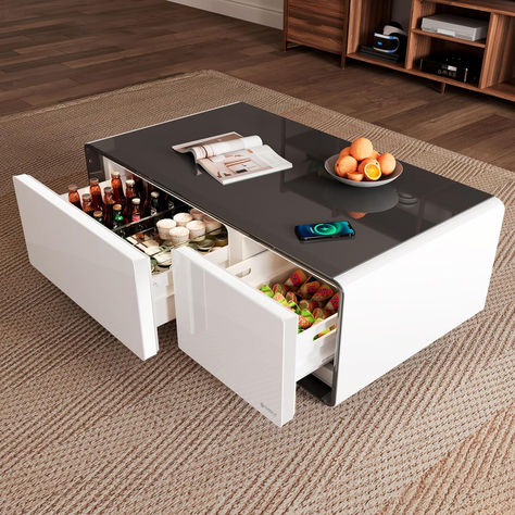 EUREKA ERGONOMIC Smart Coffee Table, Smart Refrigerator Table with Cold Storage & Temperature Control Drawer, Wireless Charging, Double USB Interface &110V Power Socket 90L White Coffee Table With Fridge, Ice Beer, Smart Table, Smart Refrigerator, Large Refrigerator, Summer Living Room, Smart House, Refrigerator Drawers, Built In Refrigerator