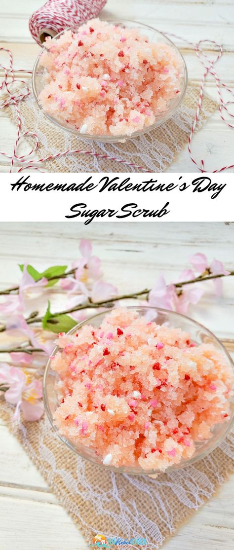 Valentines Sugar Scrub, Valentine Bath Salts, Valentine Sugar Scrub Diy, Spa Valentines Day Ideas, Valentine’s Day Soap Ideas, Valentine’s Day Spa Specials, Valentines Soap Ideas, Sugar Scrub Diy Easy, Homemade Valentine Gifts