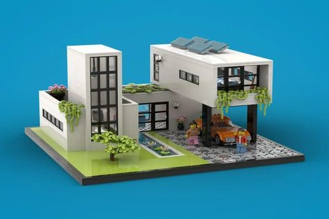 LEGO IDEAS - Modern Villa Small Lego House Ideas, Modern Lego House Ideas, Lego Mansion Ideas, Lego Family House, Modern Lego House, Cool Lego Houses, Lego Ideas House, Lego House Ideas Easy Instructions, Lego House Moc