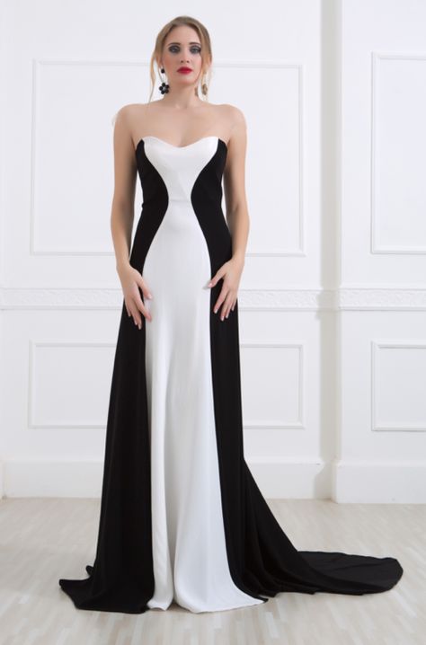 White Dress Classy Elegant, Black And White Dress Classy, Black White Dress Outfit, Party Outfit Formal, Black And White Gown, Dinner Gowns, Edgy Dress, Soiree Dress, Womens Trendy Dresses