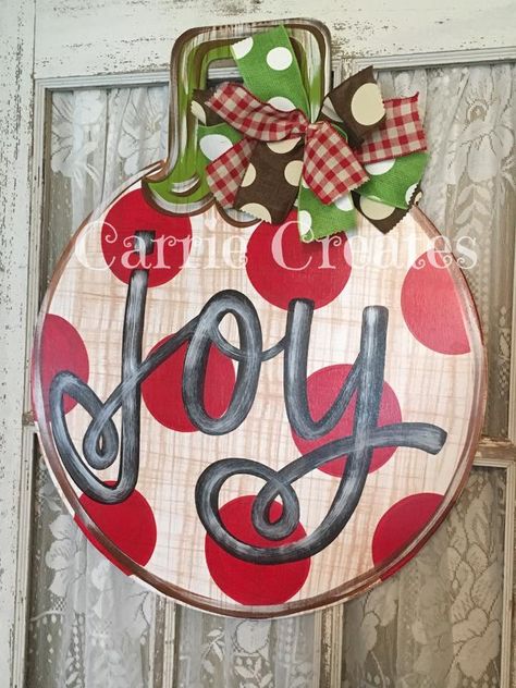 Rustic Red Dot Ornament Door Hanger $45 (can ship anywhere in U.S.) Perfect for any front door or wall. Choose this color scheme or create your own. www.creationsbycarrieb.com Order on FB "Carrie Creates" Carrieiscreating@yahoo.com Ornament Door Hanger, Ornament Door, Hanger Ideas, Burlap Door Hangers, Door Hangers Diy, Wood Door Hangers, Wooden Door Hangers, Christmas Door Hanger, Kids Wood