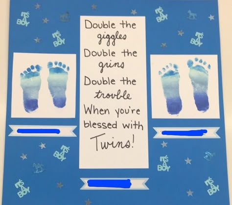 Twin boy newborn footprint crafts, NICU #NICUcrafts Twin Footprint Crafts, Nicu Hospital Room Decorations, Nicu Crafts Ideas, Newborn Crafts, Nicu Crafts, Baby Footprint Crafts, Twin Art, Nurse Crafts, Newborn Footprints