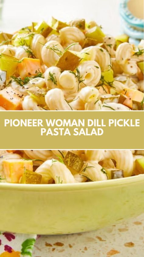 This creamy and tangy Dill Pickle Pasta Salad by Pioneer Woman is a quick and easy side dish perfect for picnics or potlucks. Made with simple ingredients like pasta, pickles, and cheddar cheese, it’s bursting with flavor and flexibility. Customize it with your favorite add-ins and enjoy its refreshing taste at any gathering! Dill Pickle Pasta Salad Recipe, Dill Pickle Salad, Dill Pasta, Ham Pasta Salad, Pickle Salad, Pickle Pasta Salad, Pickle Pasta, Pioneer Kitchen, Corkscrew Pasta