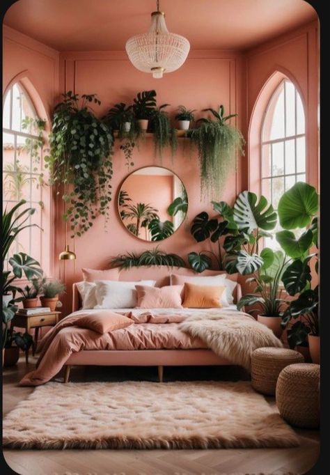 Boho Bedroom, Bedroom, Plants, Wall, Pink, Design