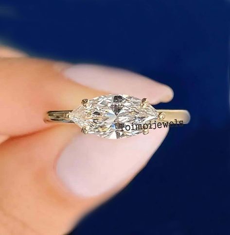 East West Marquise Ring, Engagement Ring East West, East West Engagement Ring, East West Marquise, Marquise Cut Rings, Gold Anniversary Rings, Moissanite Solitaire Ring, Marquise Ring, Engagement Rings Marquise