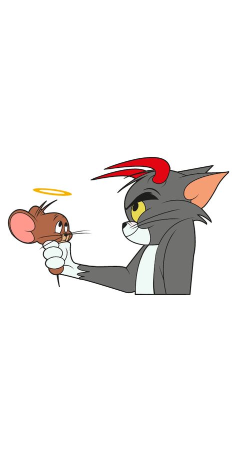 A sticker from an old popular cartoon Tom and Jerry. Tom and Jerry Angel and Devil Sticker. Jerry Wallpaper, Tom A Jerry, Tom And Jerry Drawing, Tom And Jerry Photos, Tom Ve Jerry, Jerry Wallpapers, Desenho Tom E Jerry, Tom And Jerry Pictures, Tom And Jerry Wallpapers