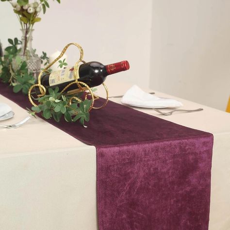 12" x 107" | Purple | Premium Velvet Table Runner | eFavorMart Dining Seat Covers, Velvet Table Runner, Purple Wedding Decorations, Velvet Table, Amethyst Wedding, Table Runners Wedding, Table Skirt, Banquet Tables, White Velvet