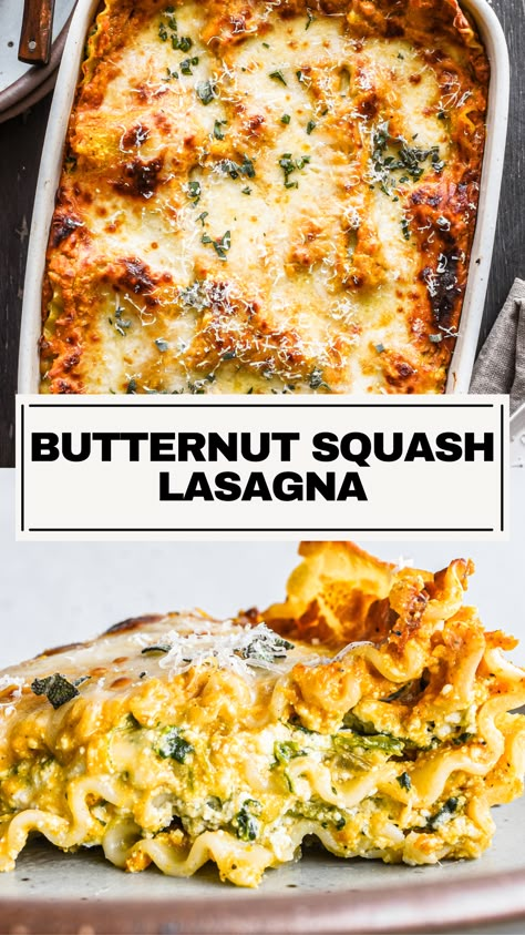 Squash Lasagna Recipe, Butternut Squash Lasagna Recipe, Squash Sauce, Butternut Squash Spinach, Butternut Squash Sauce, Squash Lasagna, Butternut Squash Lasagna, Cheesy Spinach, Fresh Sage