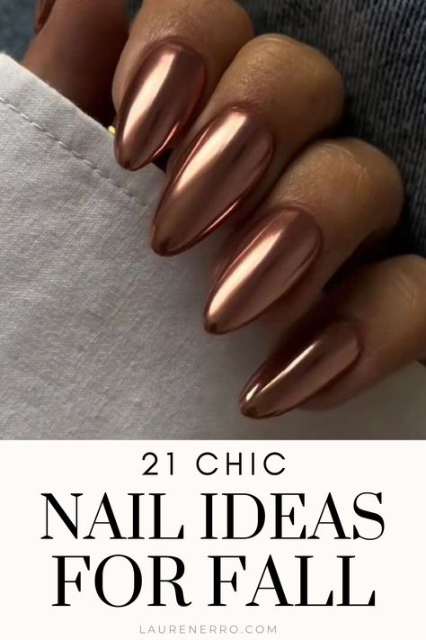 It’s time to grab your sweaters and boots and turn your manicure into a colorful work of art! These Chic Fall Nail Ideas are the perfect way to cozy up with your pumpkin spice latte and a book. So get some classy and beautiful nail inspiration for your next manicure with these fall nail ideas! Nails For Any Outfit, Fall Nail Color And Designs, Metallic Copper Nails, Glitter Nail Art Ideas, Gel Nails Fall 2024, Nails Dip Fall, Glitter Fall Nail Designs, Fall Round Gel Nails, Fall And Winter Nail Ideas