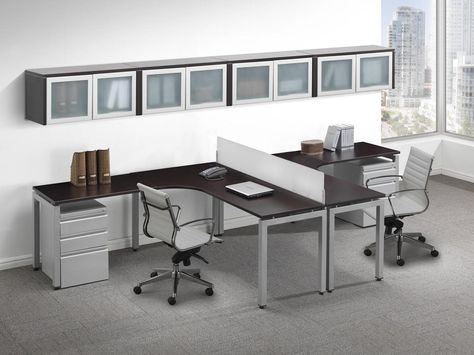 These T Shaped desks are perfect for home offices or businesses! https://goo.gl/SXFwUH Home Office 2 Desks Layout, T Shaped Desk For Two, Office For Two People Layout, Home Office 2 Desks, T Shape Desk, Home Office For Two People, T Shaped Desk, Desk For Two, Office For Two