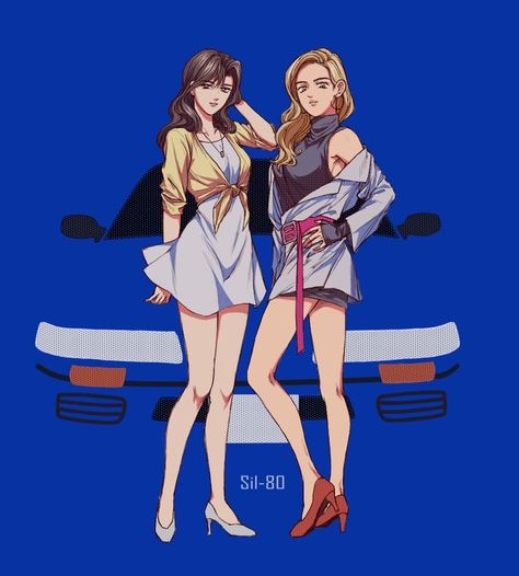 Jdm Girls, Initial D Car, Macross Anime, Automotive Illustration, Style Anime, Initial D, Japanese Graphic Design, Old Anime, Car Girl