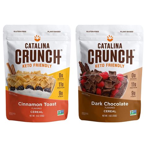 Catalina Crunch Keto Cereal Variety Pack Cinnamon Toast & Dark Chocolate (2 Flavors), 9oz bags | Low Carb, Zero Sugar, Gluten & Grain Free, Fiber | Keto Snacks, Vegan Snacks, Protein Snacks | Breakfast Protein Cereal | Keto Friendly Foods This is actually really good! Enjoy with almond milk and it is still keto/low-carb and DELICIOUS! . . . . As an Amazon Associate I earn from qualifying purchases. Waffle Cereal, Vegan Protein Snacks, Catalina Crunch, Snacks Protein, Keto Cereal, Breakfast Protein, Protein Cereal, Gluten Free Plant Based, Chocolate Cereal