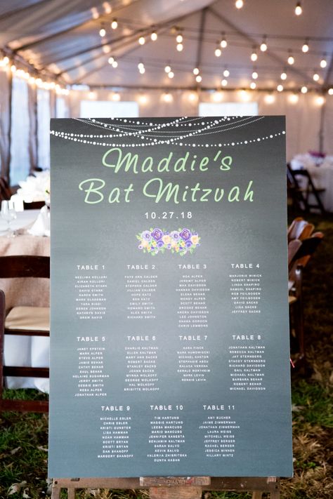 Maddie's Rustic Bat Mitzvah at Rocklands Farm in Poolesville, MD - Pop Color Events Rustic Seating Chart Wedding, Rustic Seating Chart, Find Your Seat Sign, Mitzvah Themes, Table Seating Chart, Bat Mitzvah Party, Bat Mitzvah Invitations, Seating Chart Template, Cowboy Birthday