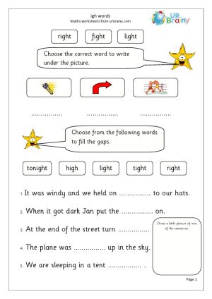 igh Words Igh Words Worksheets, Igh Sound Worksheet, Igh Words, Ill Words Worksheet, Oi Sound Words, Igh Words Phonics, Oi Words Phonics Worksheet, Oa Words, Ou Words