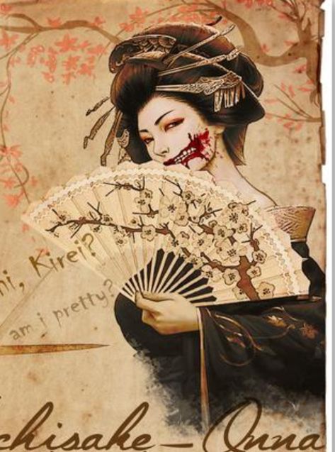 Kuchisake Onna, Japanese Urban Legends, Japanese Yokai, Japanese Legends, Mythical Monsters, Japanese Art Styles, Japanese Mythology, Arte Peculiar, Japanese Horror