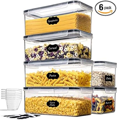 Airtight Pasta, Spaghetti Storage Containers Set with 6 Measuring Cups, BPA Free Plastic Food Containers with Lids for Kitchen, Pantry Organization and Storage Pasta Containers, Pasta Storage, Kitchen Pantry Organization, Pantry Containers, Cereal Containers, Plastic Food Containers, Containers With Lids, Food Storage Container Set, Airtight Food Storage