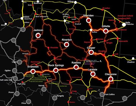 Just some ideas of routes, cities, for the DLC WY. AMERICAN TRUCK SIMULATOR. American Truck Simulator, Some Ideas, Volvo, Trucks, Map, Movie Posters, Film Posters