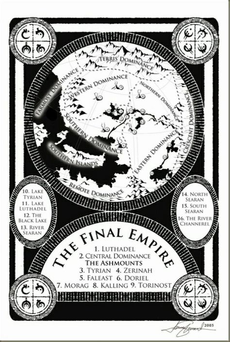 Final Empire map by Isaac Stewart The Final Empire, Mistborn The Final Empire, Fictional Maps, Mistborn Series, Magic System, Romantic Times, Brandon Sanderson, Fantasy Authors, The Book Thief