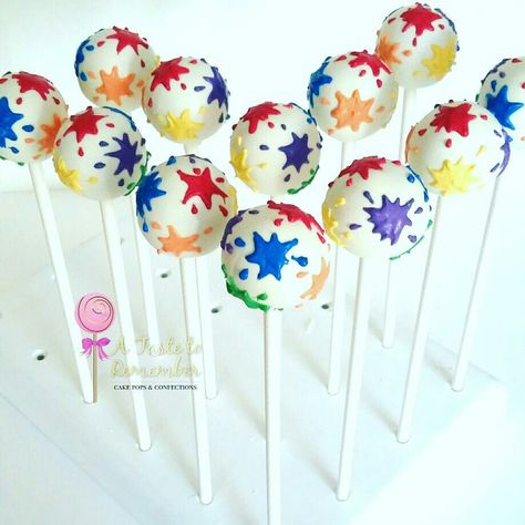 Art Themed Treats, Paintball Cake Pops, Art Cake Pops, Art Party Cake Pops, Paint Cake Pops, Paintball Splatter, Paint Splatter Cake, Paintball Cake, Art Party Cakes