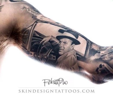 ??? Lucky Luciano Tattoo, Frank Sinatra Tattoo, Lucky Luciano, Skin Design, Tattoos Gallery, Design Tattoo, Frank Sinatra, Tattoo You, Thigh Tattoo