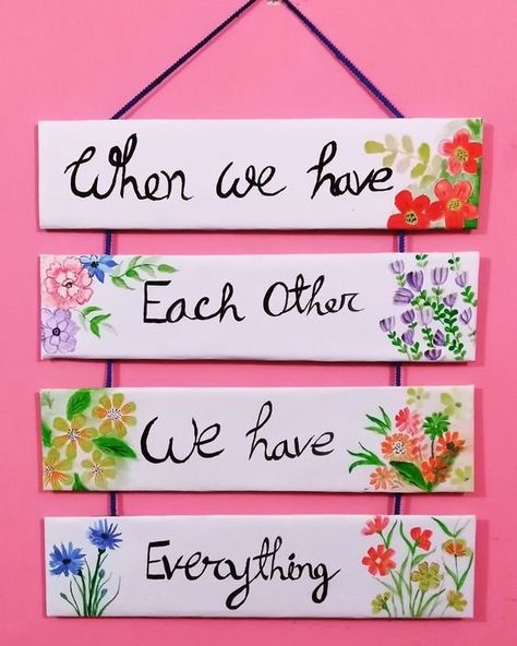 Wall Hanging Craft Ideas for Decorating your Home Wall Paint Designs Handmade, Craft For Hanging, Quotes On Cardboard, Cute Wall Hangings Quotes, Cardboard Drawing Art, Diy Wall Hanging Crafts Paper, Hanging Quotes On Wall, Diy Wall Decor From Cardboard, Wall Hangings With Cardboard