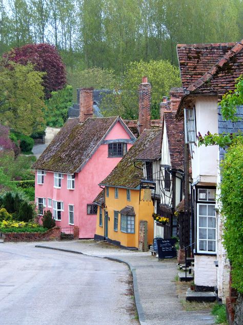 Kersey, Suffolk, England....  Oh the charm! Suffolk England, Colorful Houses, Ancient Village, English Village, England And Scotland, English Cottage, Watercolor Flower, England Uk, English Countryside