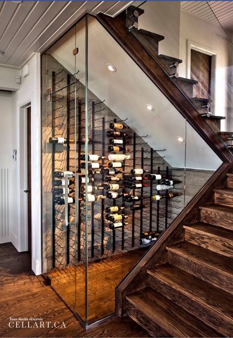 Under Stairs Wine Cellar, Wine Room Design, Room Under Stairs, Wine Cellar Basement, Glass Wine Cellar, Wine Closet, Home Wine Cellars, Wine Cellar Design, Stairs Design Modern