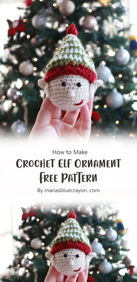 This fun and easy to make little elf ornament can be used as part of a Christmas tree or for any season or occasion. You can use it for decoration, keychain or a toy for your child. It’s adorable and very lightweight! Christmas Ornament Crochet, Crochet Elf, Diy Felt Christmas Ornaments, Ornament Crochet, Crochet Christmas Ornaments Free, Crochet Free Patterns, Christmas Gift Card Holders, Elf Ornaments, Crochet Leaves