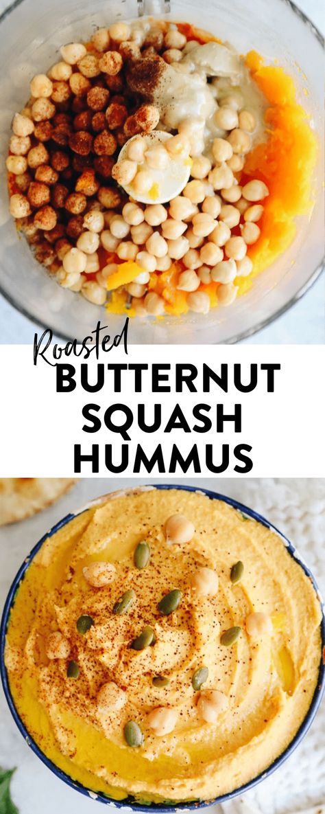 Roasted Butternut Squash Hummus - The Healthy Maven Butternut Roasted, Butternut Squash Hummus, Squash Hummus, Healthy Squash Recipes, Healthy Hummus, Hummus Ingredients, Butternut Squash Recipes, Vegan Healthy, Vegan Appetizers