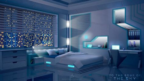 ArtStation - Bedroom, Laynesis Ling Futuristic Bedroom Aesthetic, Gacha Life Backgrounds Bedroom, Cyberpunk Bedroom Ideas, Bedroom Futuristic, Scifi Bedroom, Cybercore Bedroom, Futuristic Room Ideas, Gacha Backgrounds Bedroom, Futuristic Bedroom Design