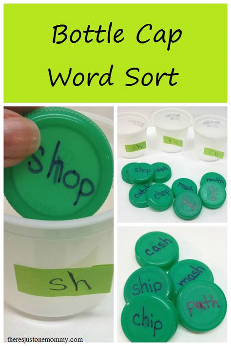 simple word sort activity with plastic bottle caps Word Sort Activities, Phonics Interventions, Word Sort, Letter Blends, Plastic Bottle Caps, Tricky Words, Jolly Phonics, Phonics Games, Learning To Read