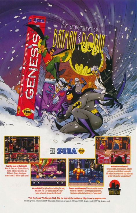 The Adventures of Batman & Robin Sega Genesis ad Mega Drive Games, Retro Games Poster, Sega Genesis Games, Retro Arcade Games, Retro Gaming Art, Video Game Posters, Video Game Music, Retro Video, Classic Video Games