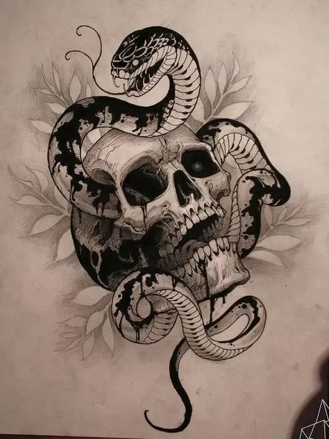 15 Traditional Skull And Snake Tattoos Snake Tattoo Meaning, Snake Tattoo Ideas, Traditional Skull, Skull And Snake, Snake Tattoos, Snake Tattoo Design, Forearm Tattoo Design, Black Girls With Tattoos, Geometric Tattoo Design