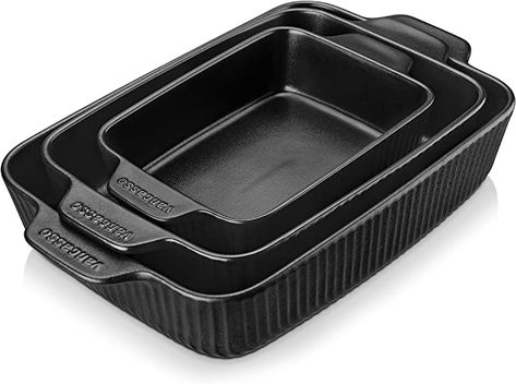 Amazon.com: vancasso Bakeware Set, 3 Pack Baking Dish Casserole Dish Set with Handles, Rectangular Baking Dishes for Oven Microwave, Non-stick Stoneware Bakeware for Cooking, Kitchen (Black): Home & Kitchen Black Kitchen Accessories, Bathing Products, Casserole Dish Set, Baking Dish Set, Black Ovens, Lasagna Pan, Ceramic Bakeware, Black Highlights, Baking Dishes