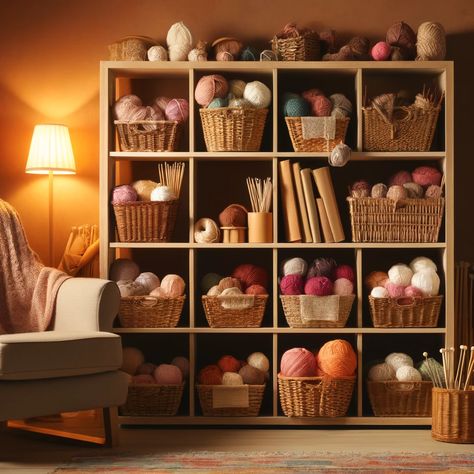 Limited Storage Ideas, Yarn Storage Aesthetic, Yarn Stash Organization, Wool Storage Ideas, Storage And Organization Small Spaces, Yarn Room Ideas, Knitting Storage Ideas, Yarn Storage Ideas Small Spaces, Diy Yarn Storage Ideas