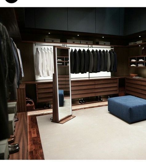 The closet of a master Mafia House Aesthetic, Black Closet, Walk In Closet Design, Men Closet, Closet Room, غرفة ملابس, Walk In Wardrobe, Home Building Design, Mode Masculine