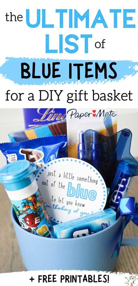 Blue Gift Basket Ideas, Blue Themed Gift Baskets, Blue Gift Basket, Teacher Appreciation Gift Baskets, Themed Gift Ideas, Theme Baskets, Staff Appreciation Gifts, Baskets For Men, Raffle Baskets