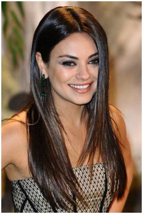 25+ Long Dark Brown Hairstyles Mila Kunis Long Hair, Mila Kunis Straight Hair, Poker Straight Hair Hairstyles, Celebrity Long Hairstyles, Dark Straight Hair, Mila Kunis Hair, Celebrity Long Hair, Celebrities Hairstyles, Straight Hairstyle