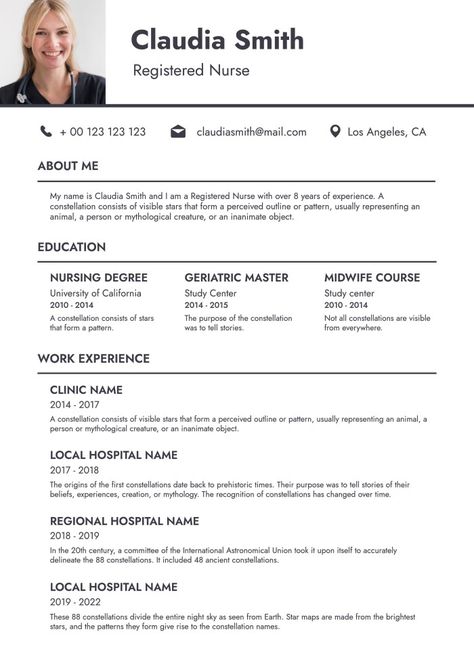 Professional Nursing Resume Nursing Cv, Curriculum Template, High School Resume, Acting Resume, Marketing Resume, Business Resume, Simple Resume Template, Nursing Resume, Editing Tool