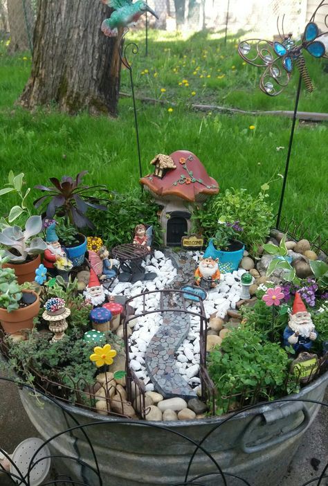 Fairy Gnome Garden, Gnome Village Ideas, Garden Nomes, Fairy Yard, Stones Photography, Gnome Garden Ideas, Amaretto Cake, Gnome Place Like Home, Whiskey Barrel Planter