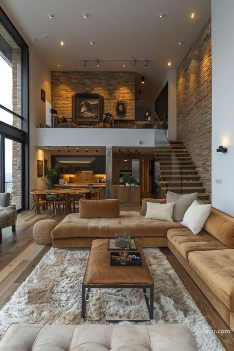 Modern Loft House Design Ideas for Stylish Living - Puqqu Industrial Interior Design Small House, Small Loft Living Room, Living Room Loft Ideas, Small Elegant Living Room, Living Room With Loft, Modern Loft House Design, Mezzanine Living Room, Small Loft Ideas, Mezzanine House Design