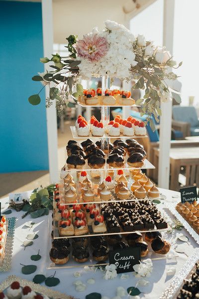 Cheesecake Bites Wedding Display, Wedding Cheesecake Bites, Puff Pastry Fruit, Costco Desserts, Lemon Meringue Tartlets, Pastry Fruit, Mini Brownie Bites, Dessert Tower, Dessert Display Wedding