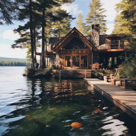 Cabin With A View, Houses In Woods, House On A Lake Aesthetic, House In Mountains Aesthetic, Cabin House Aesthetic Exterior, Cabin Lake House, Colorado House, Forest House Mountain, Homes In The Woods