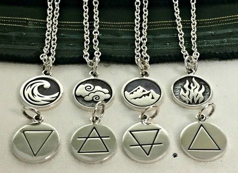 Elemental Charm Necklaces,  Earth, Air, Water, Fire, Elements, High Quality Chain, Best Sellers Friendship Necklaces For 4, Alchemy Jewelry, Water And Fire, Element Necklace, Fire Element, Charm Necklaces, Feather Charms, Initial Jewelry, Letter Charms